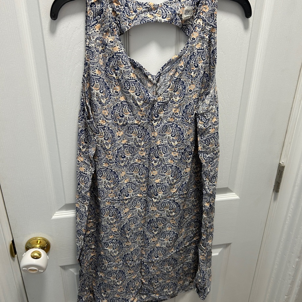 Floral Sleeveless Dress - Blue and Cream
